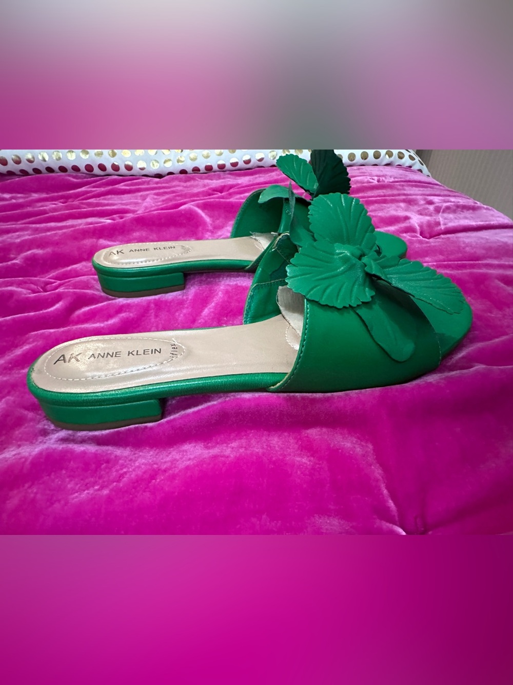 Anne Klein Emerald Green Floral Slide Mules sz 8 - Picture 4 of 5